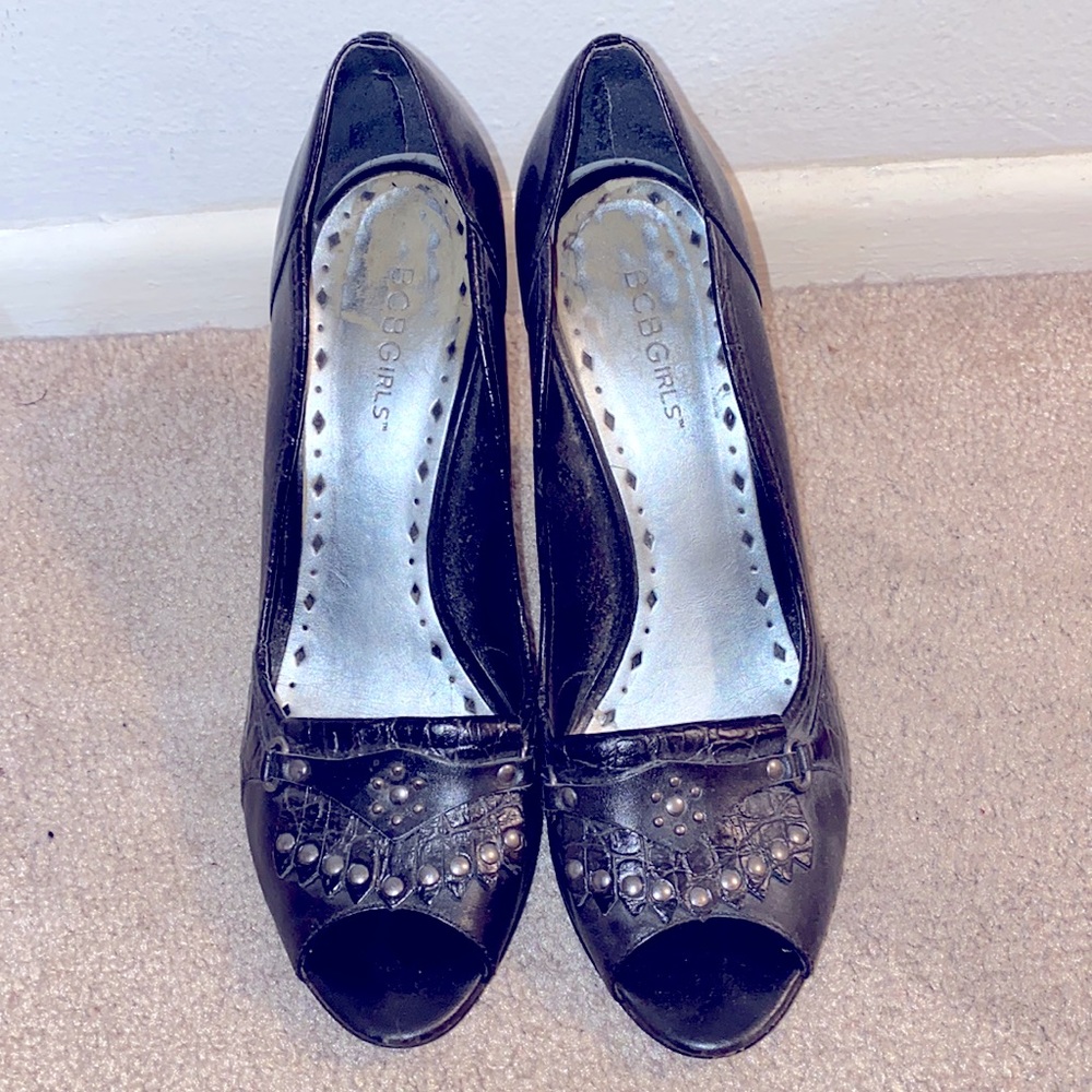 BCBG Black Peep Toe Heels